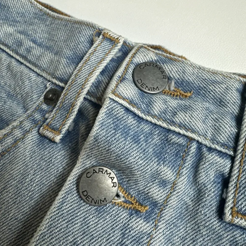 CARMAR Denim Distressed Button Front Mini Skirt Light Wash Women's Size 24 Y2K